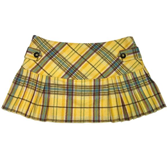 Vintage Abercrombie & Fitch Yellow Plaid Pleated Mini Skirt SIZE 6 Y2K Clueless - Picture 2 of 14